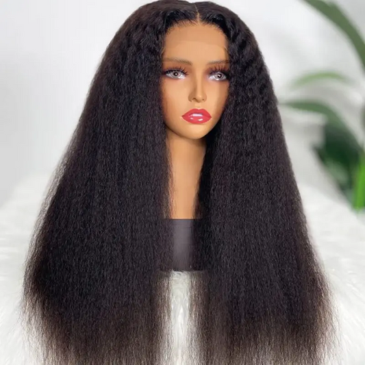 20inch Natural Color 130% density kinky straight 100% human hair 13X4 transparent lace front wig