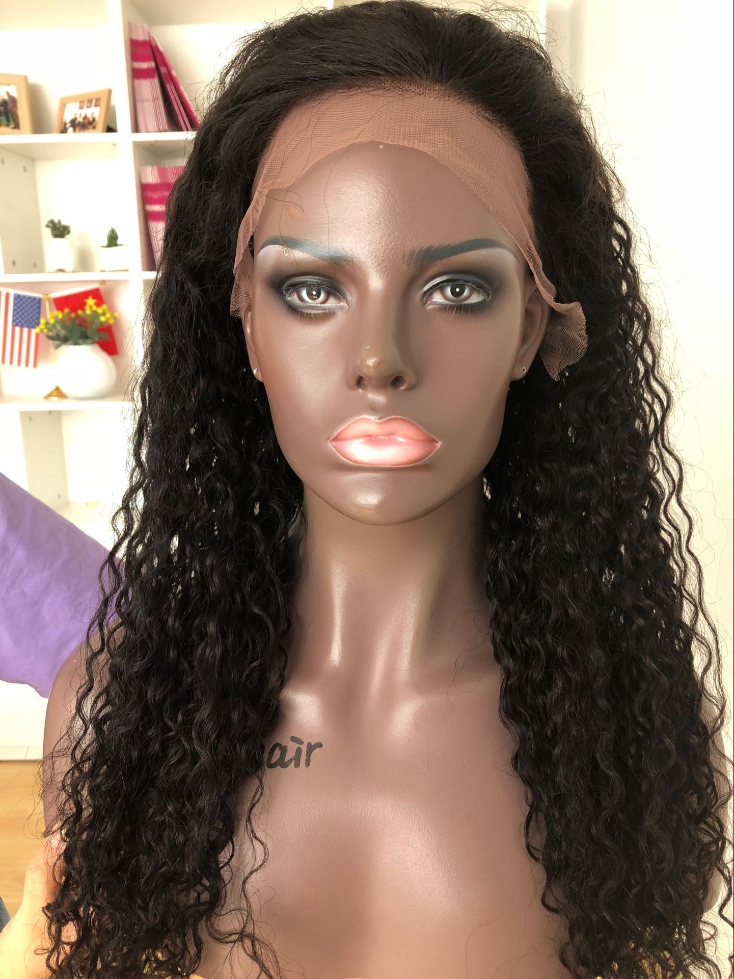 22inch Natural Color 150% density water wave 100% human hair 13X4 glueless light brown lace front wig