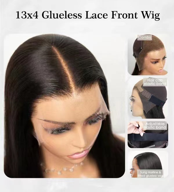 Kinky Straight Brazilian Virgin Hair Glueless Lace Front Wigs