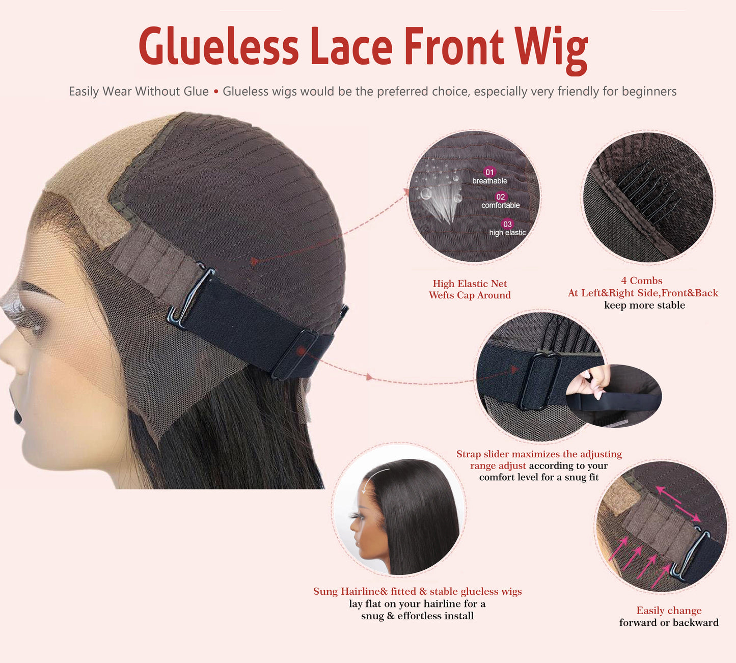 Kinky Straight Indian Remy Human Hair Glueless Lace Front Wigs